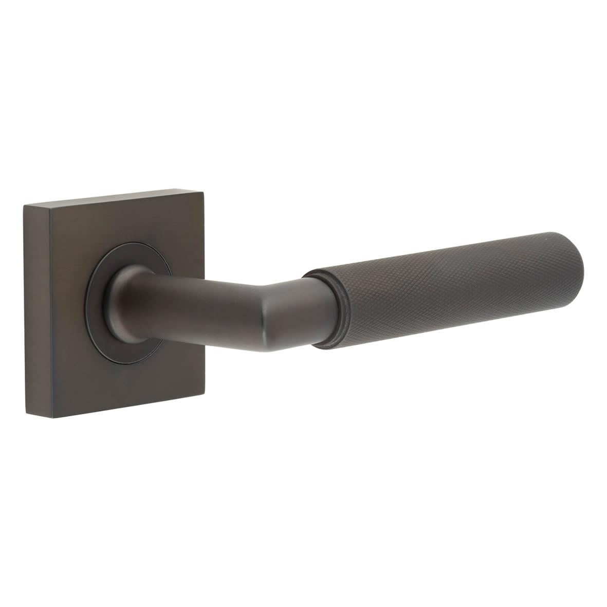 Dark Bronze Knurled Fire Rated Door Handles on Square Rose - Piccadilly Range