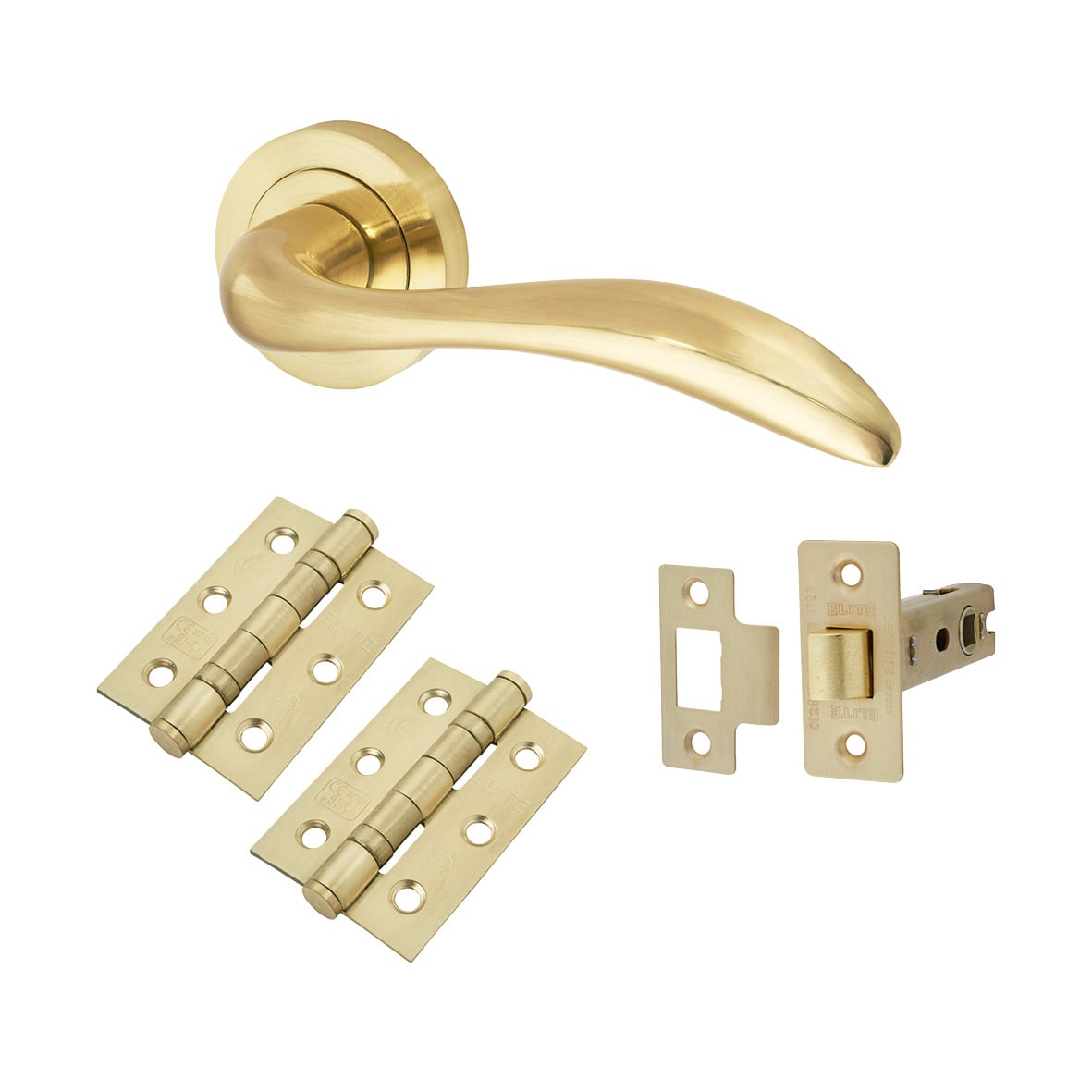 Satin Brass Latch Door Handles on Rose Pack - Sussex Range