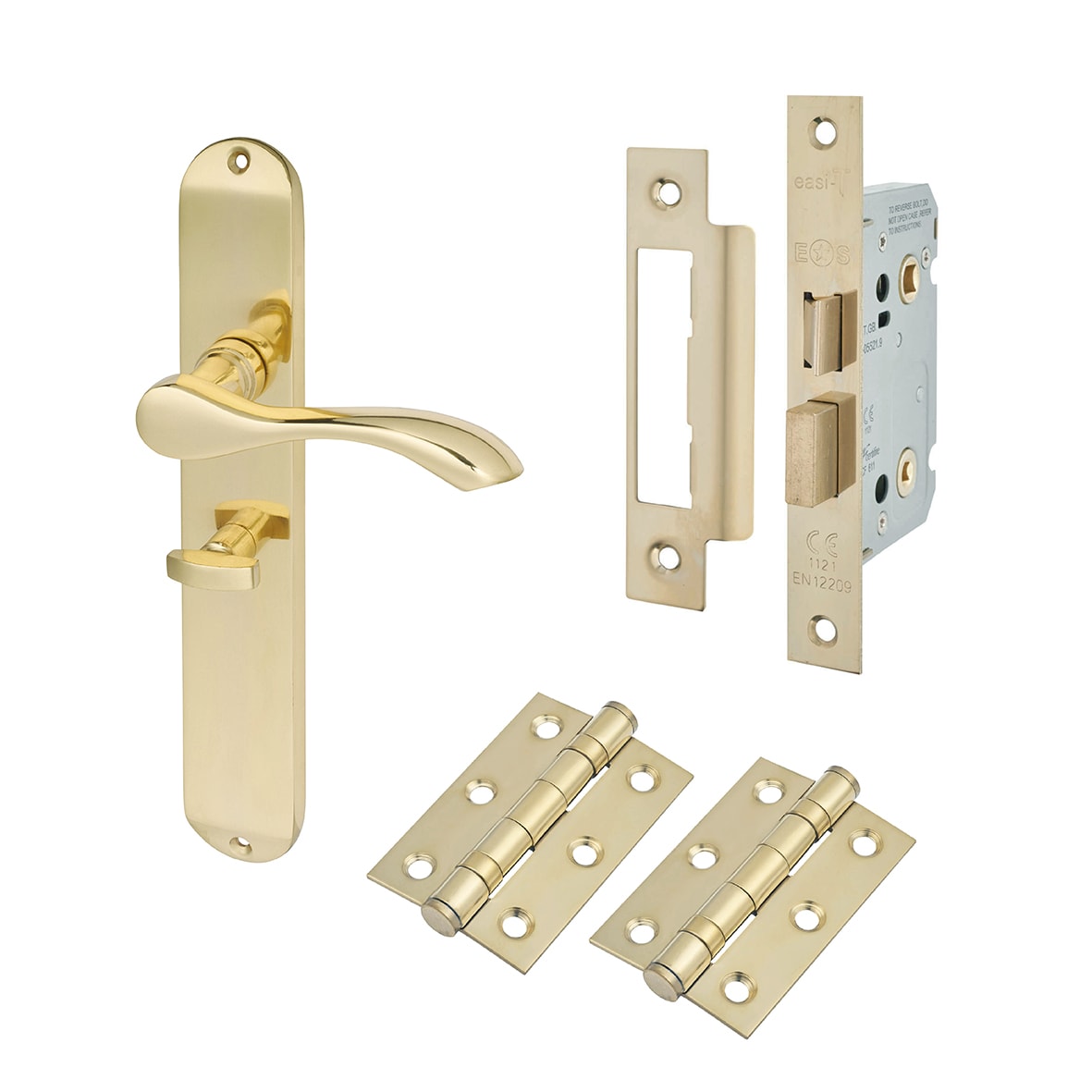 Polished Brass Bathroom Lock Handles Pack - Altea Range