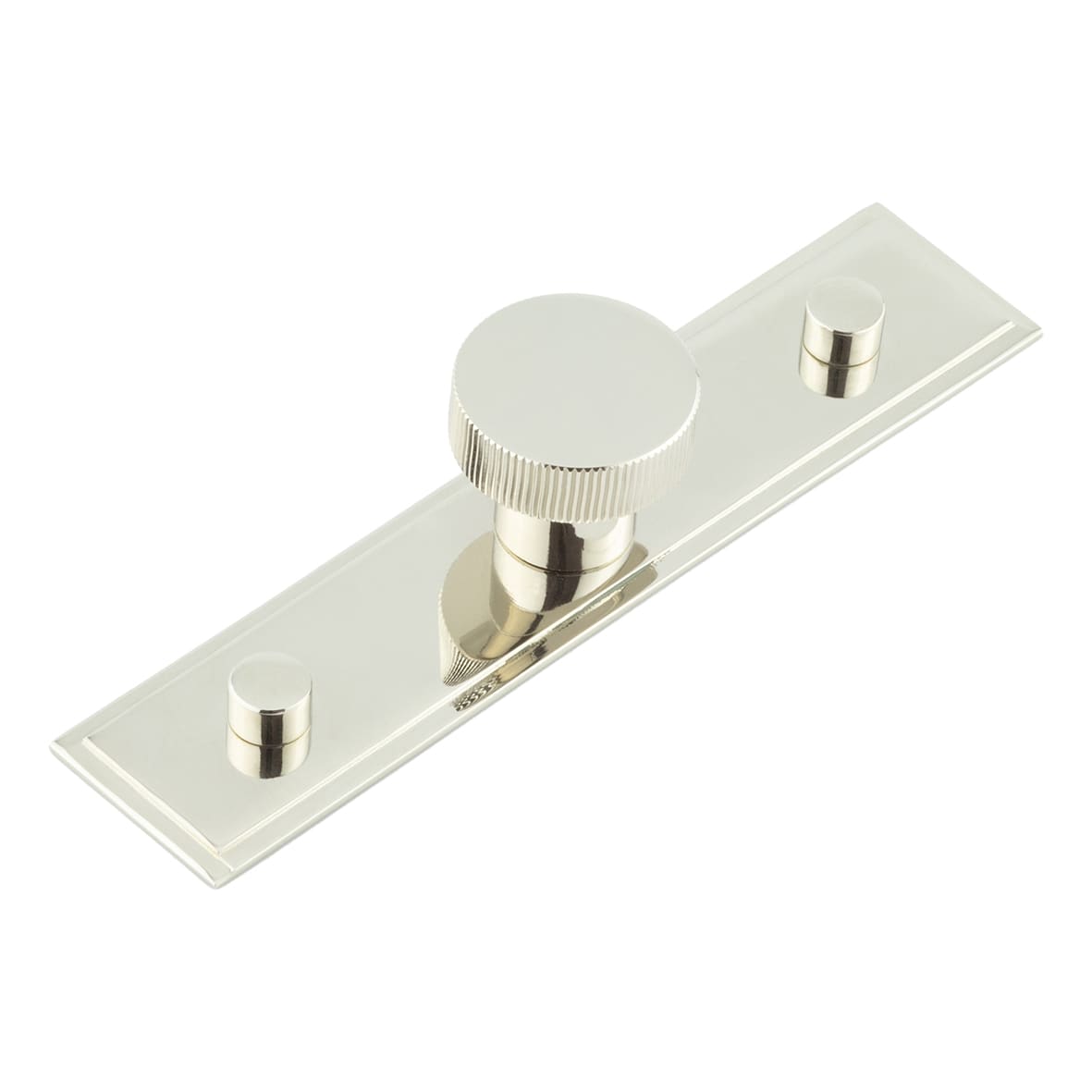 Thaxted Lines Round Cabinet Knob on Stepped Backplate - 30mm Diameter - Polished Nickel