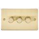 5-150W 3 Gang 2 Way Push On/Off Rotary Flat Intelligent LED Dimmer - Brushed Brass