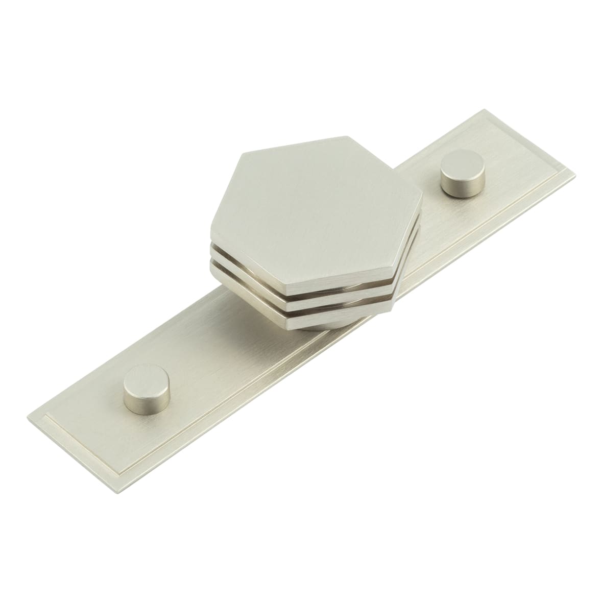 Nile Hex Cabinet Knob on Stepped Backplate - 40mm Diameter - Satin Nickel