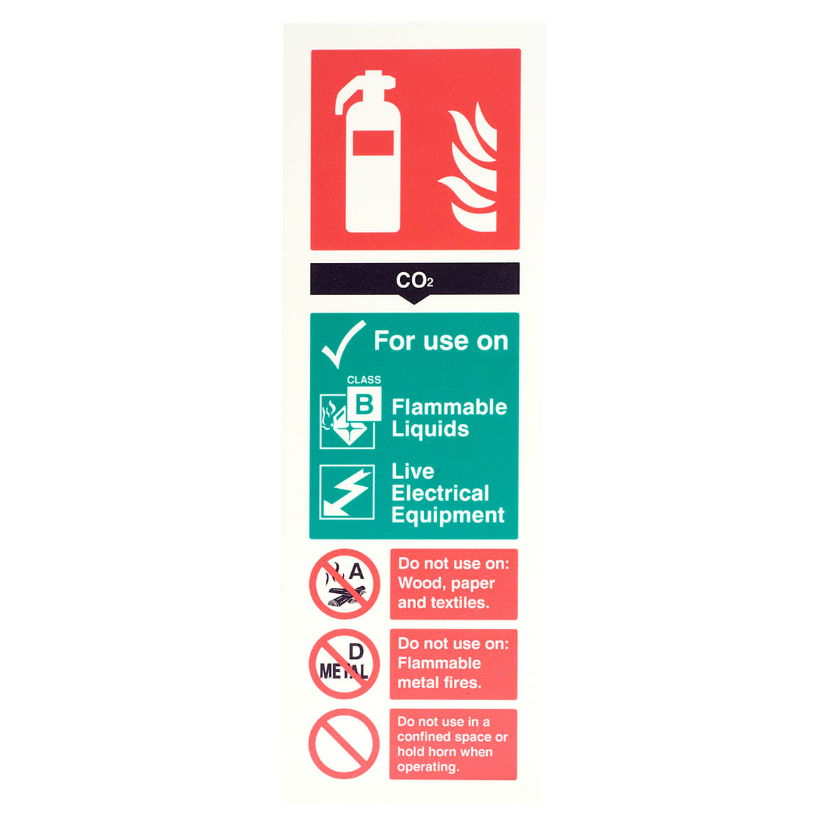 Photoluminescent Co2 Extinguisher Sign - 100 x 300mm - Rigid Plastic