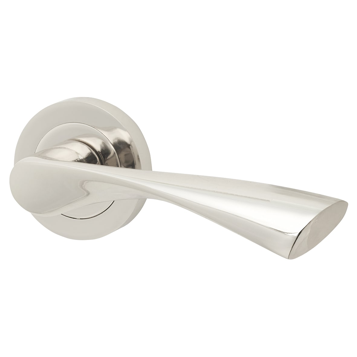 Polished Nickel Door Handles on Round Rose - Ariel Range