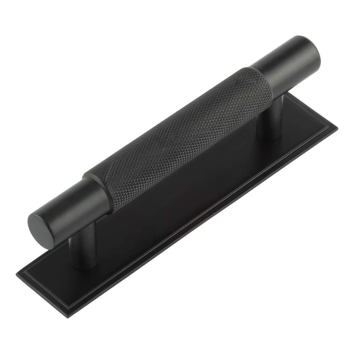 Taplow 18mm Knurled T-Bar Cabinet Pull Handle on Stepped Backplate - 96mm c/c - Black