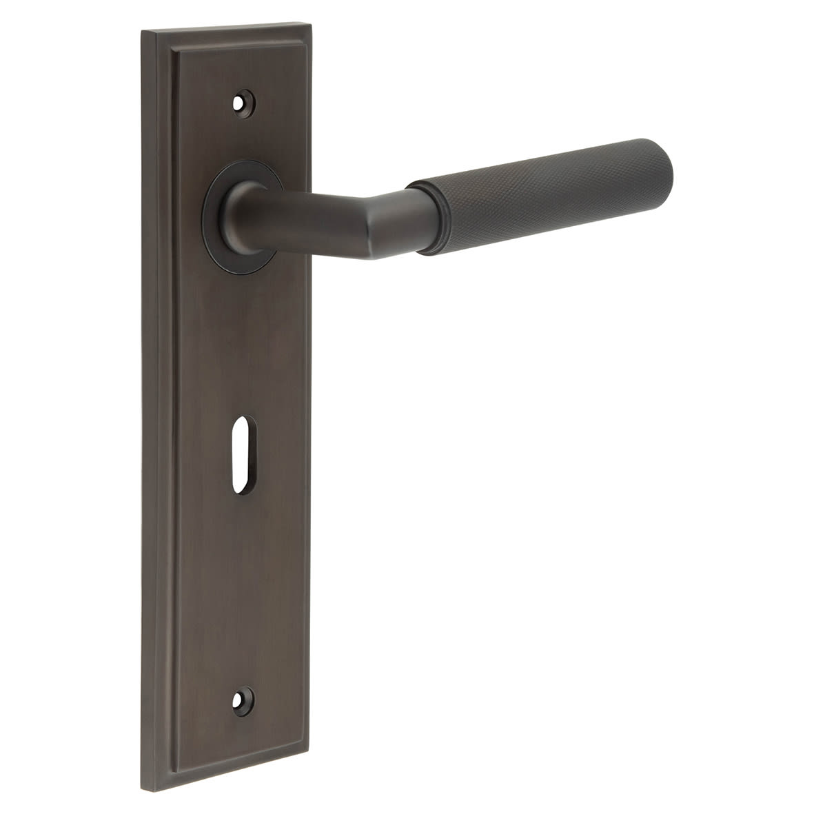 Dark Bronze Fire Rated Keyhole Lock Door Handles - Piccadilly - 200 x 55mm