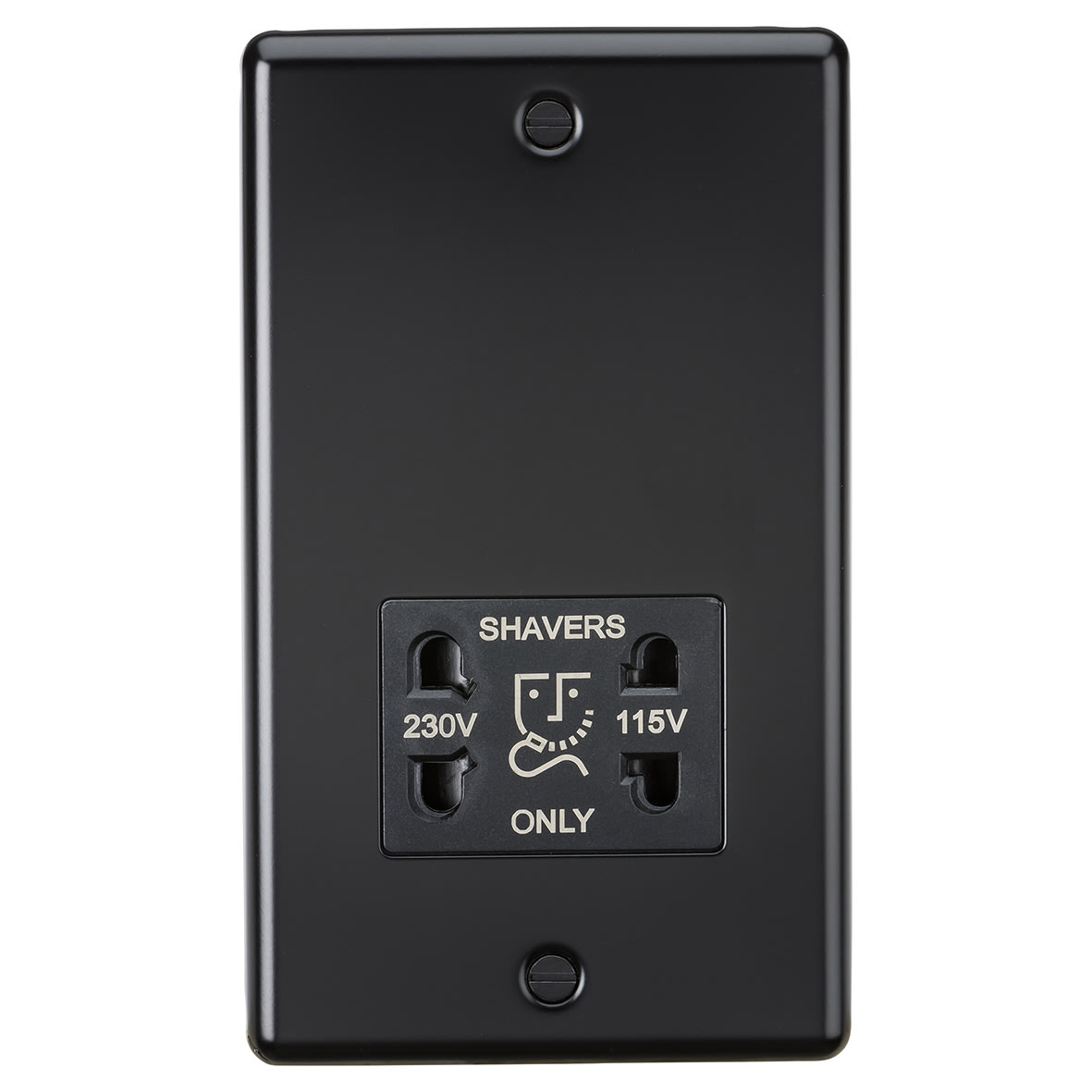 115/230V Round Edge Dual Voltage Shaver Socket - Matt Black with Black Insert
