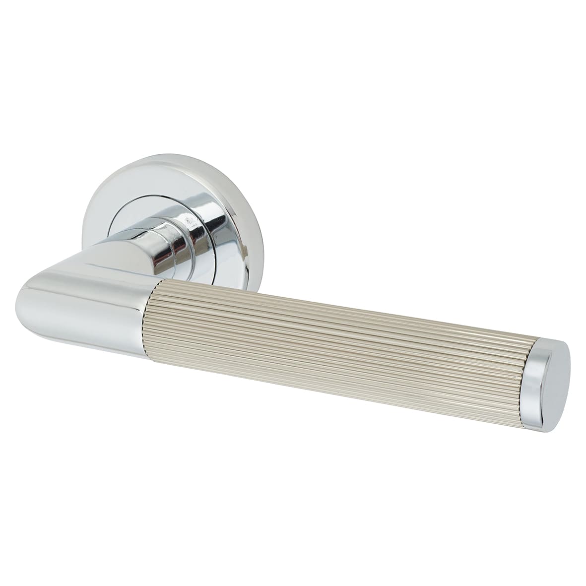 Brass Polished Chrome/Satin Nickel Lines Door Handles on Rose - Trend Range