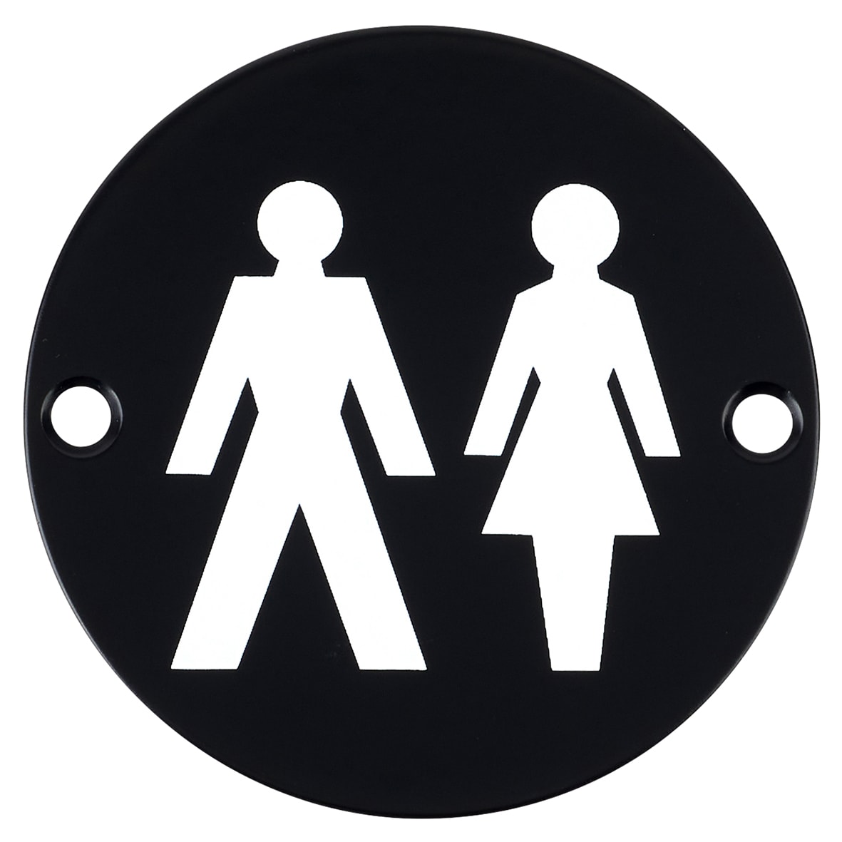 Unisex Toilet Door Sign - 75mm Diameter - Matt Black