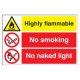 Danger Highly Flammable / No Smoking / No Naked Lights Sign - 600 x 400mm - Rigid Plastic