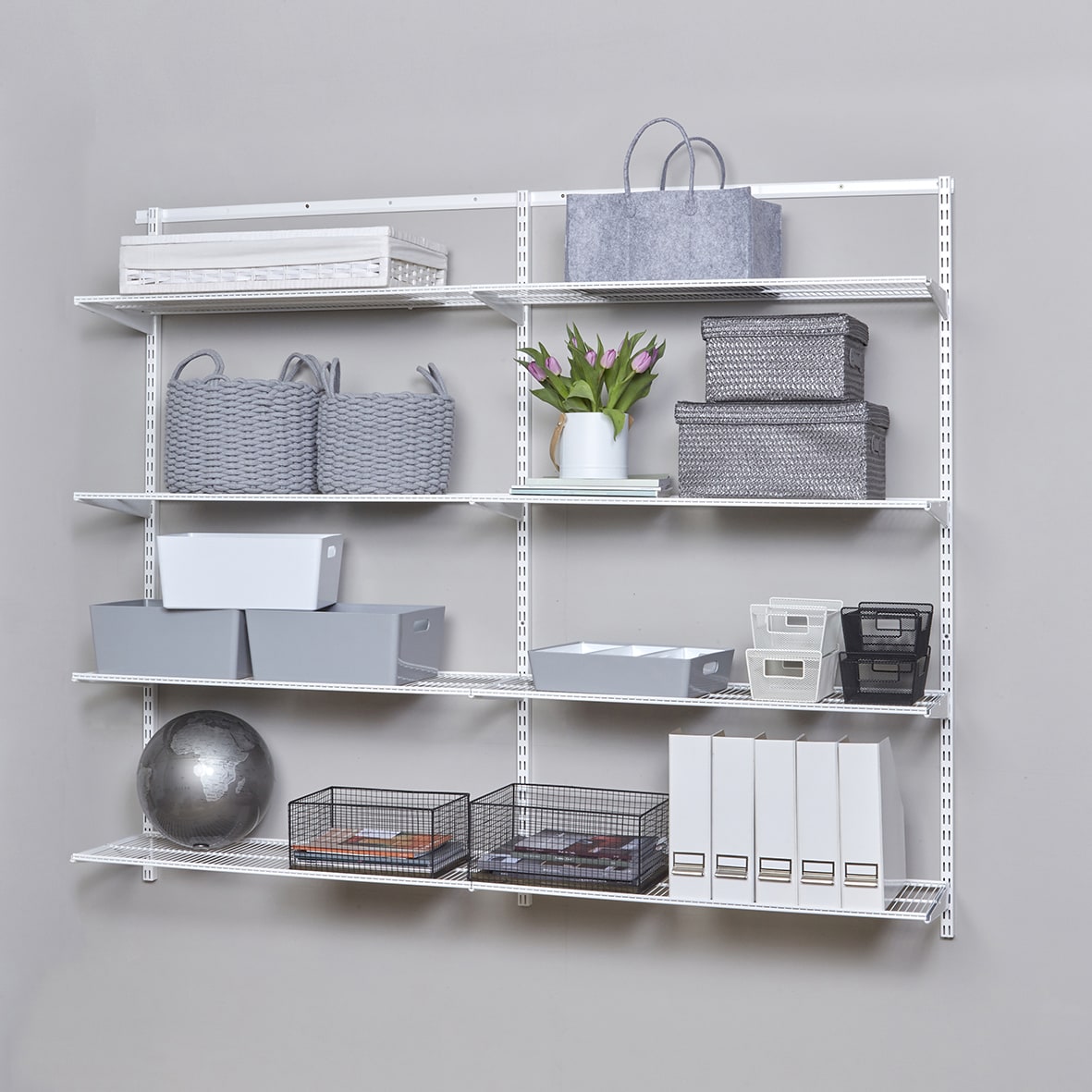 Wardrobe & Storage Starter Kit - 2 Bay, 8 Ventilated Wire Shelf - 1855 x 1532 x 320mm - White