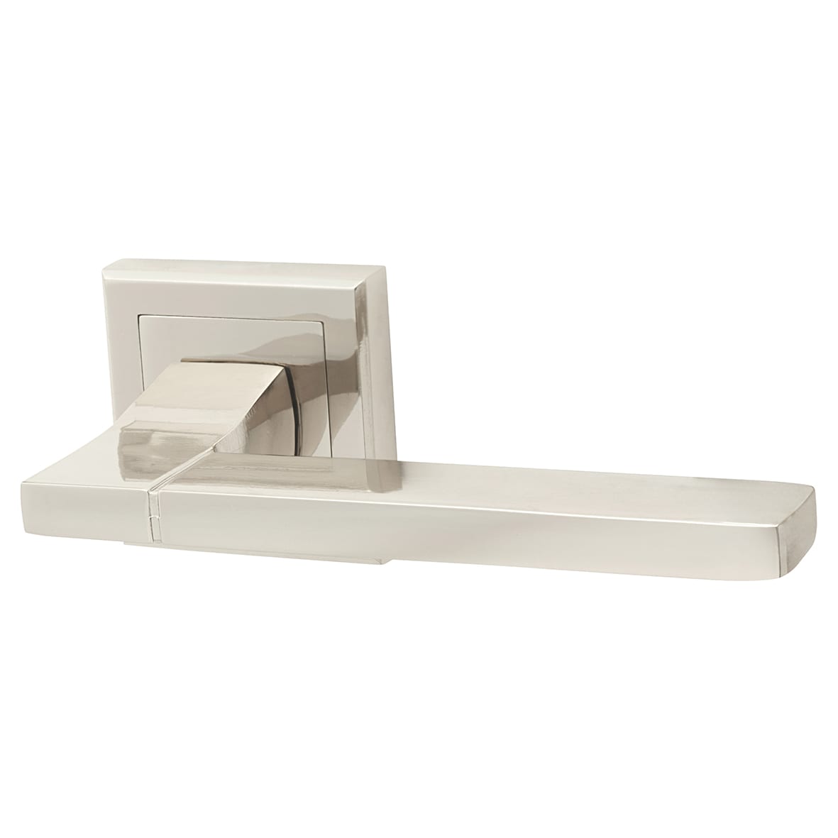 Polished Nickel Door Handles on Square Rose - Dita Range
