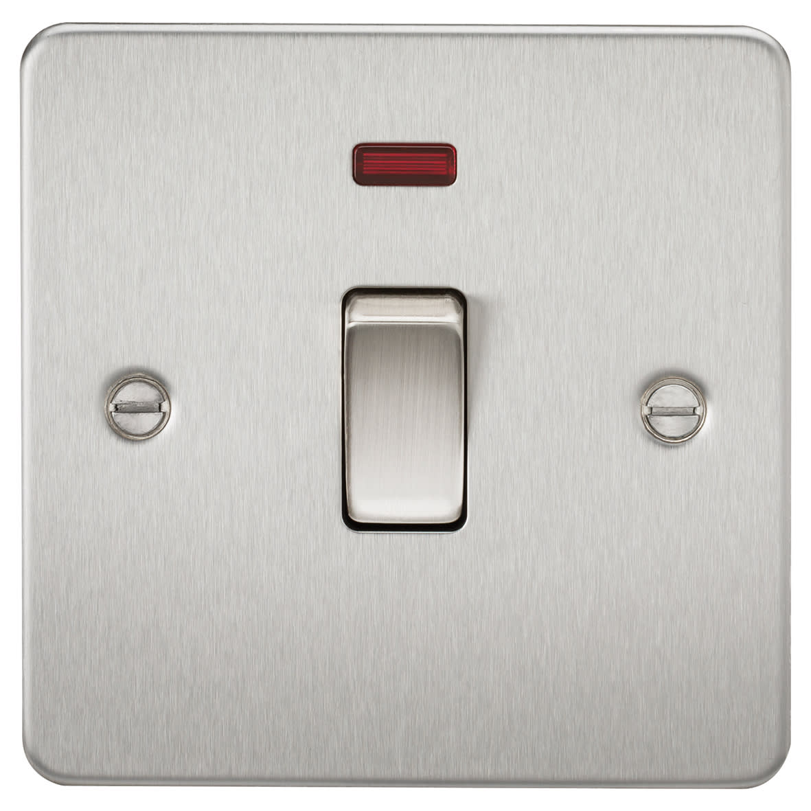 20A 1 Gang Flat Plate Double Pole Appliance Switch with Neon - Brushed Chrome