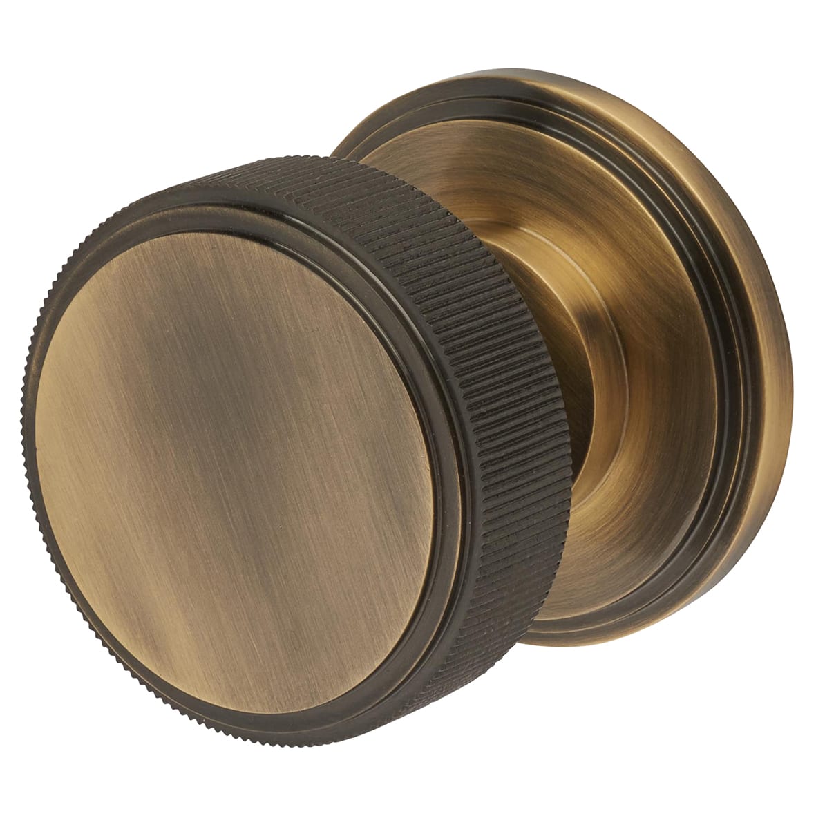 Antique Brass Lines Mortice Door Knob - 62mm Rose Diameter - Riley Range
