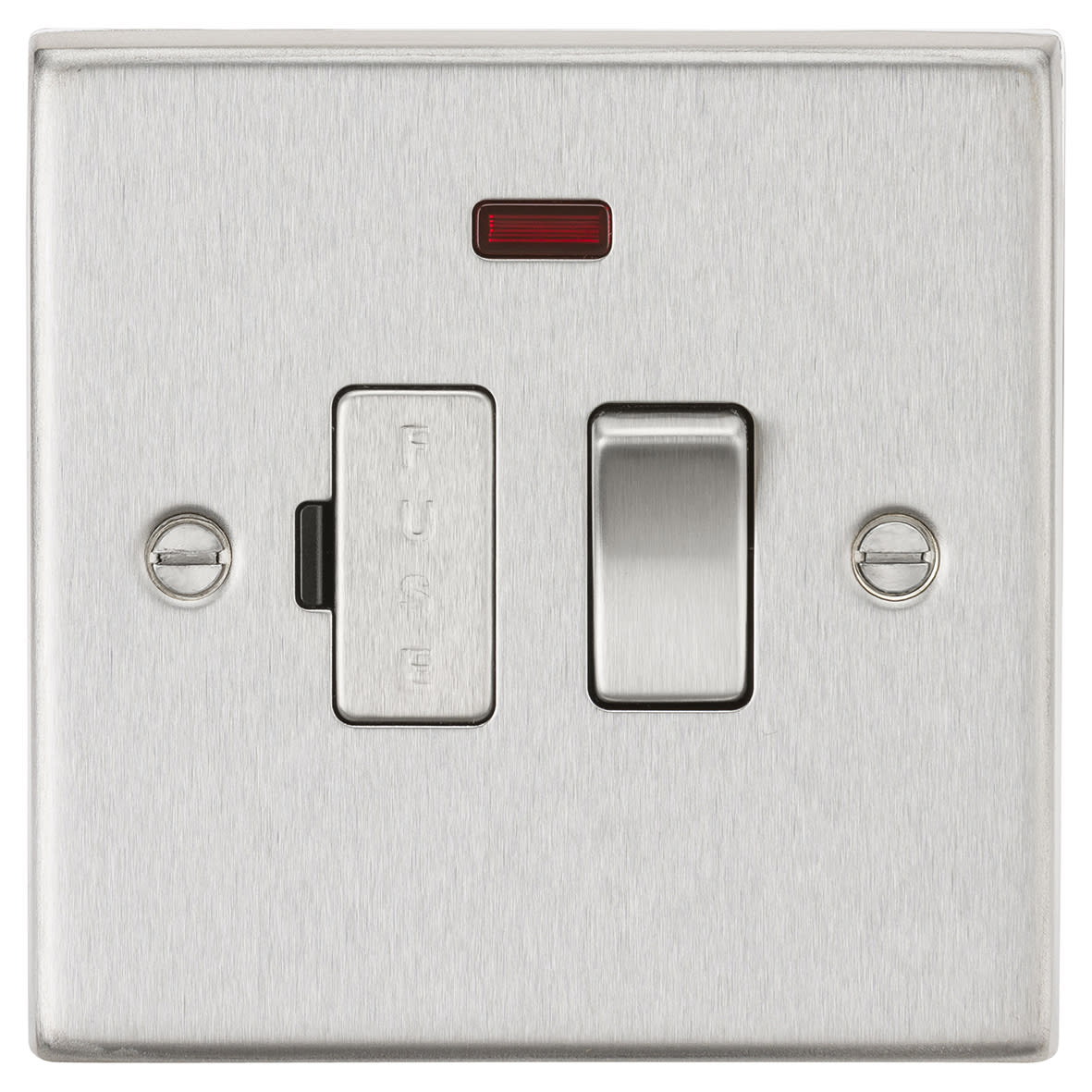 13A 1 Gang Square Edge Switched Fused Spur with Neon - Brushed Chrome