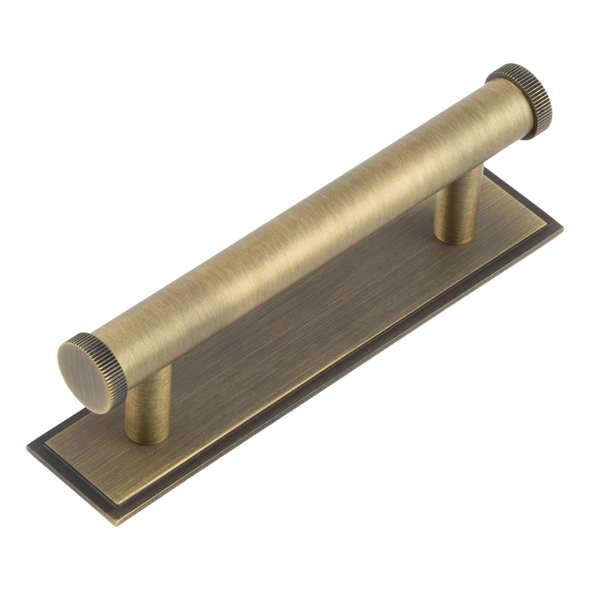 Thaxted 15mm Lines T-Bar Cabinet Pull Handle on Stepped Backplate - 96mm c/c - Antique Brass