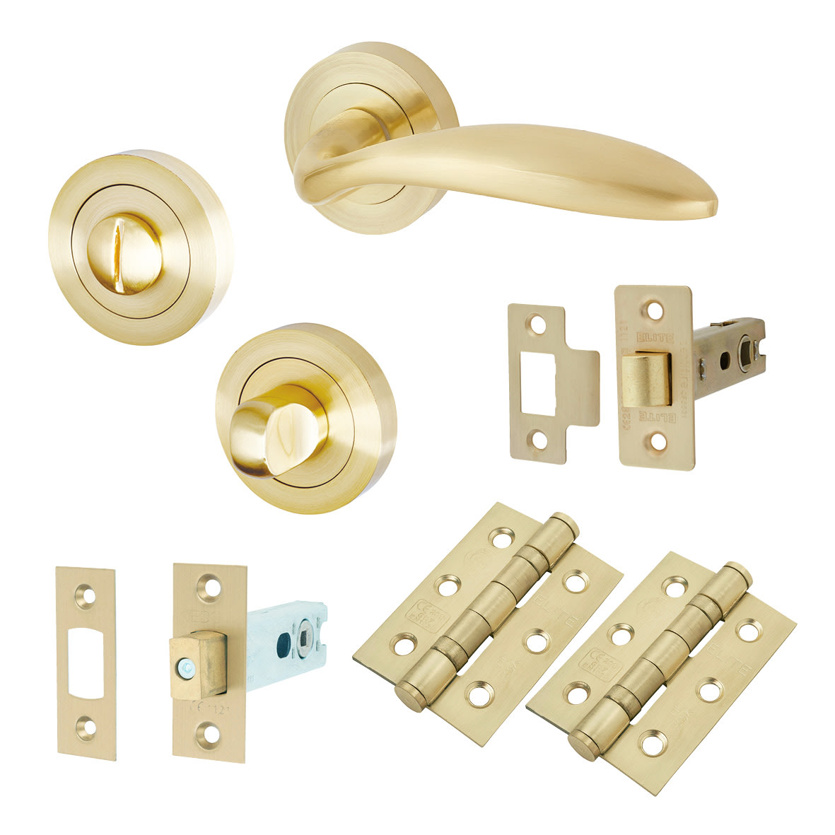 Satin Brass Bathroom Deadbolt Lock Door Handles on Rose Pack - Morgan Range