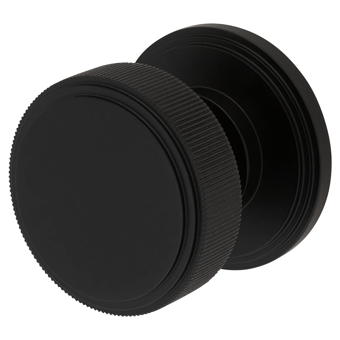 Matt Black Lines Mortice Door Knob - 62mm Rose Diameter - Riley Range