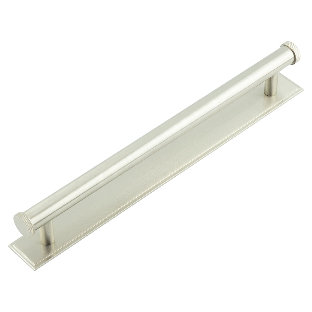 Thaxted 15mm Lines T-Bar Cabinet Pull Handle on Stepped Backplate - 224mm c/c - Satin Nickel
