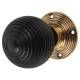 Ebony Knob & Antique Brass Rose Beehive Mortice Door Knob - 58mm Rose Diameter