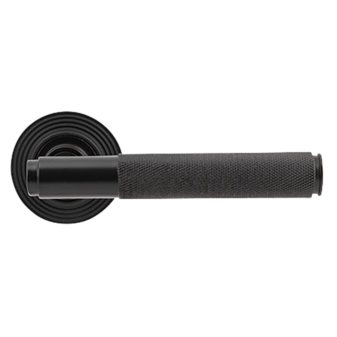 Aged Bronze Knurled Door Handles on Round Beehive Rose - Brompton Range