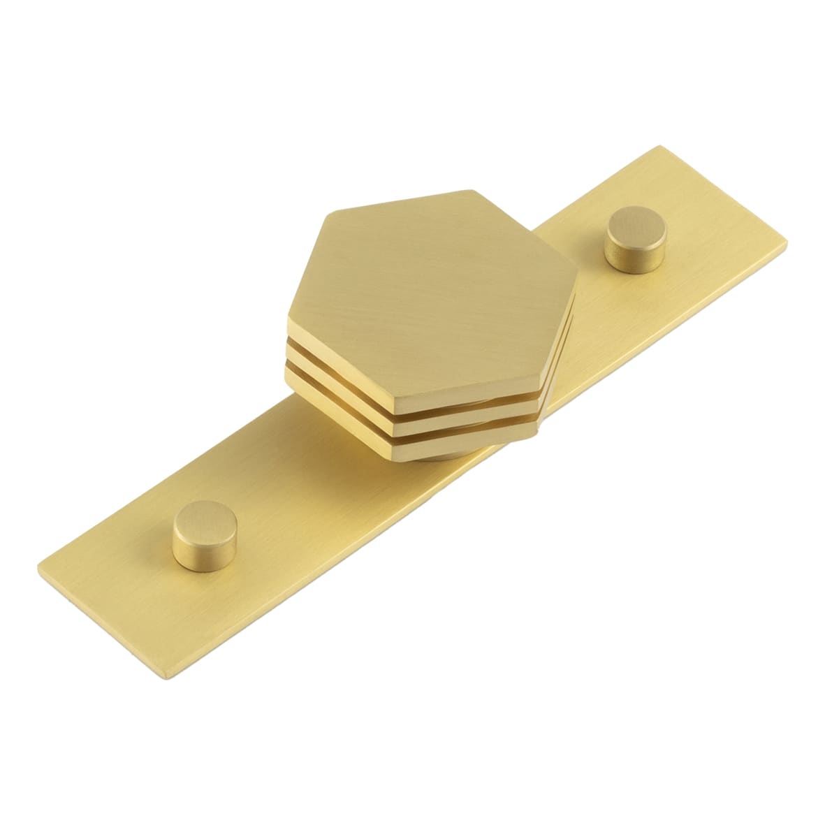 Nile Hex Cabinet Knob on Plain Backplate - 40mm Diameter - Satin Brass