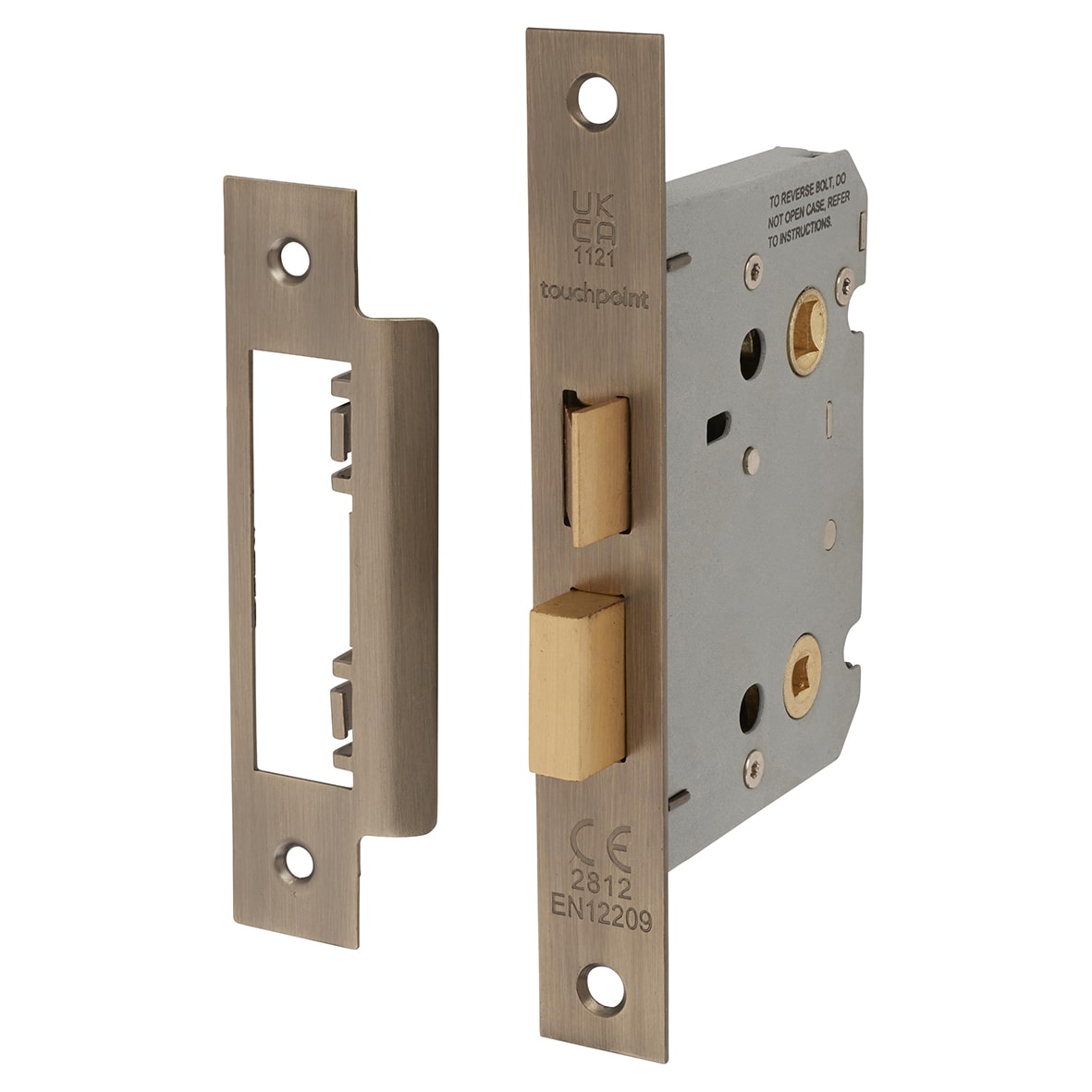 Contract Bolt Through Bathroom Lock - 76mm Case - 57mm Backset - Antique Brass