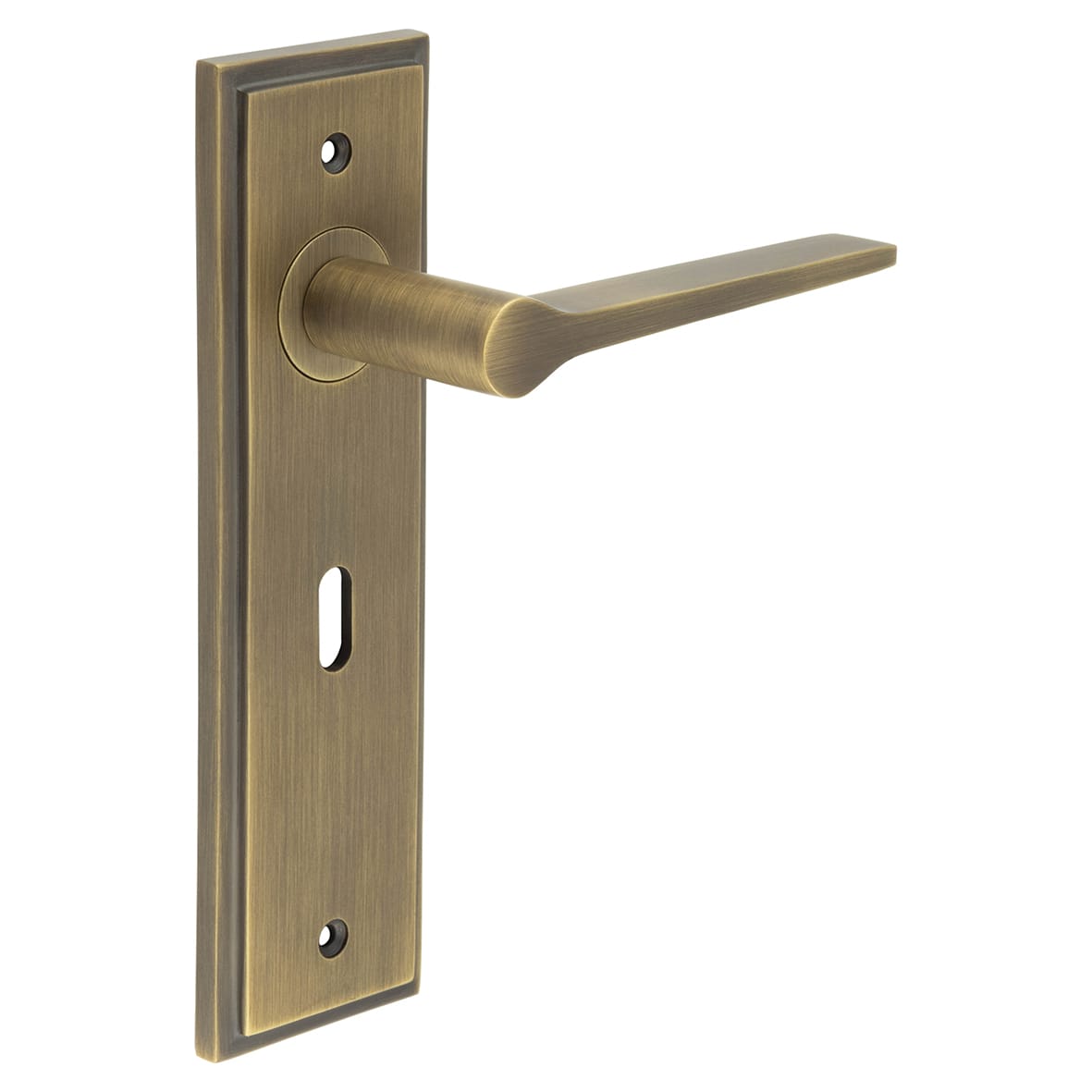 Antique Brass Fire Rated Keyhole Lock Door Handles - Knightsbridge - 200 x 55mm