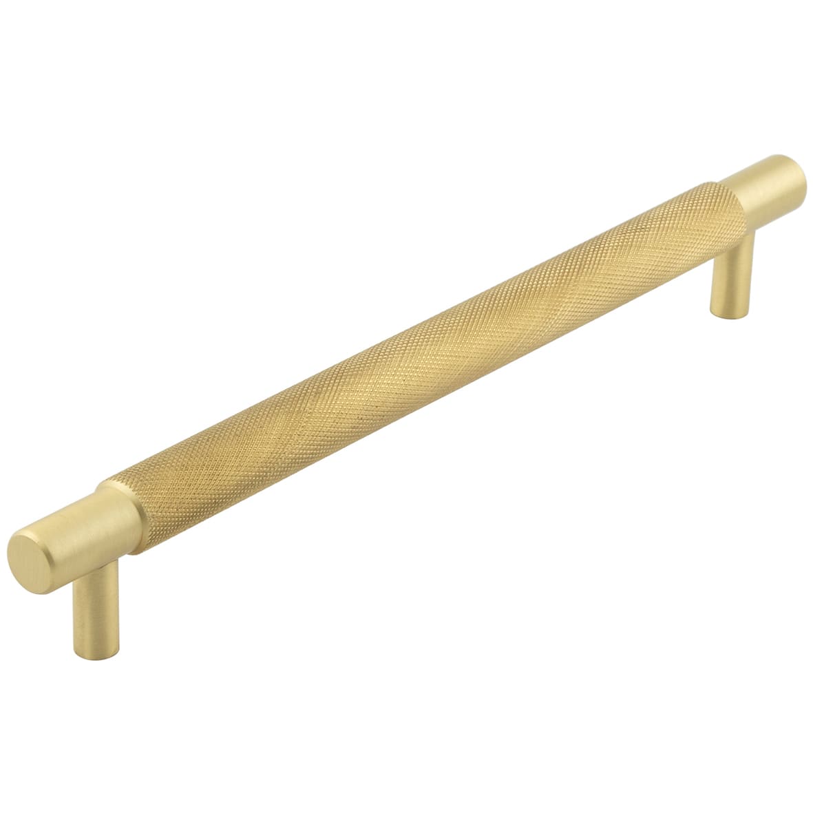 Taplow 18mm Knurled T-Bar Cabinet Pull Handle - 224mm c/c - Satin Brass