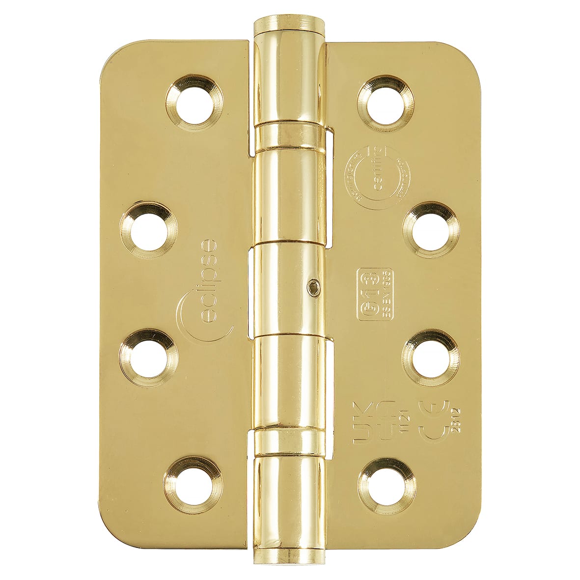 Radius Ball Bearing Grade 13 Butt Fire Door Hinge - 102 x 76 x 3mm - Polished Brass - Pair