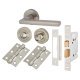 Satin Nickel Bathroom Lock Door Handles on Rose Pack - Sophia Range