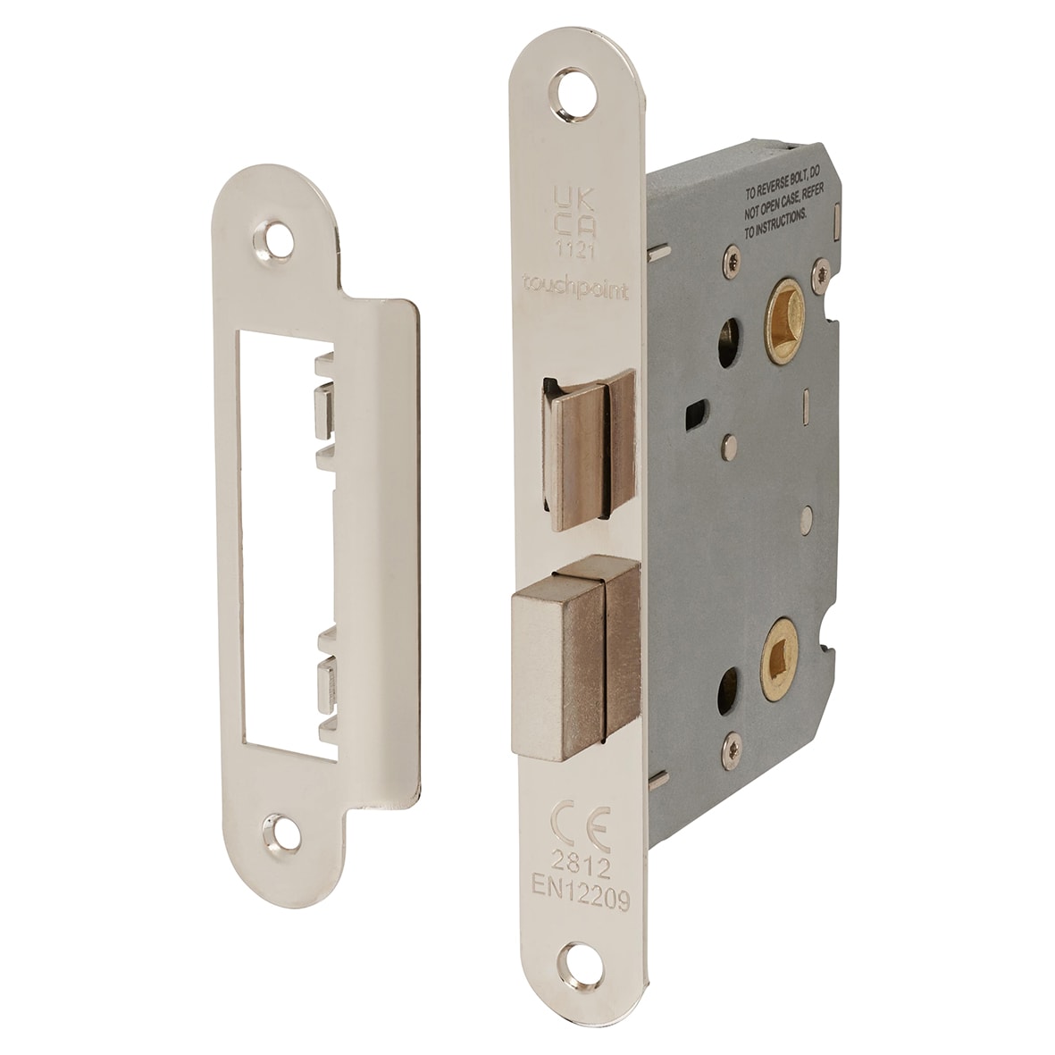 Contract Bolt Through Bathroom Lock - 76mm Case - 57mm Backset - Radius - Polished Nickel