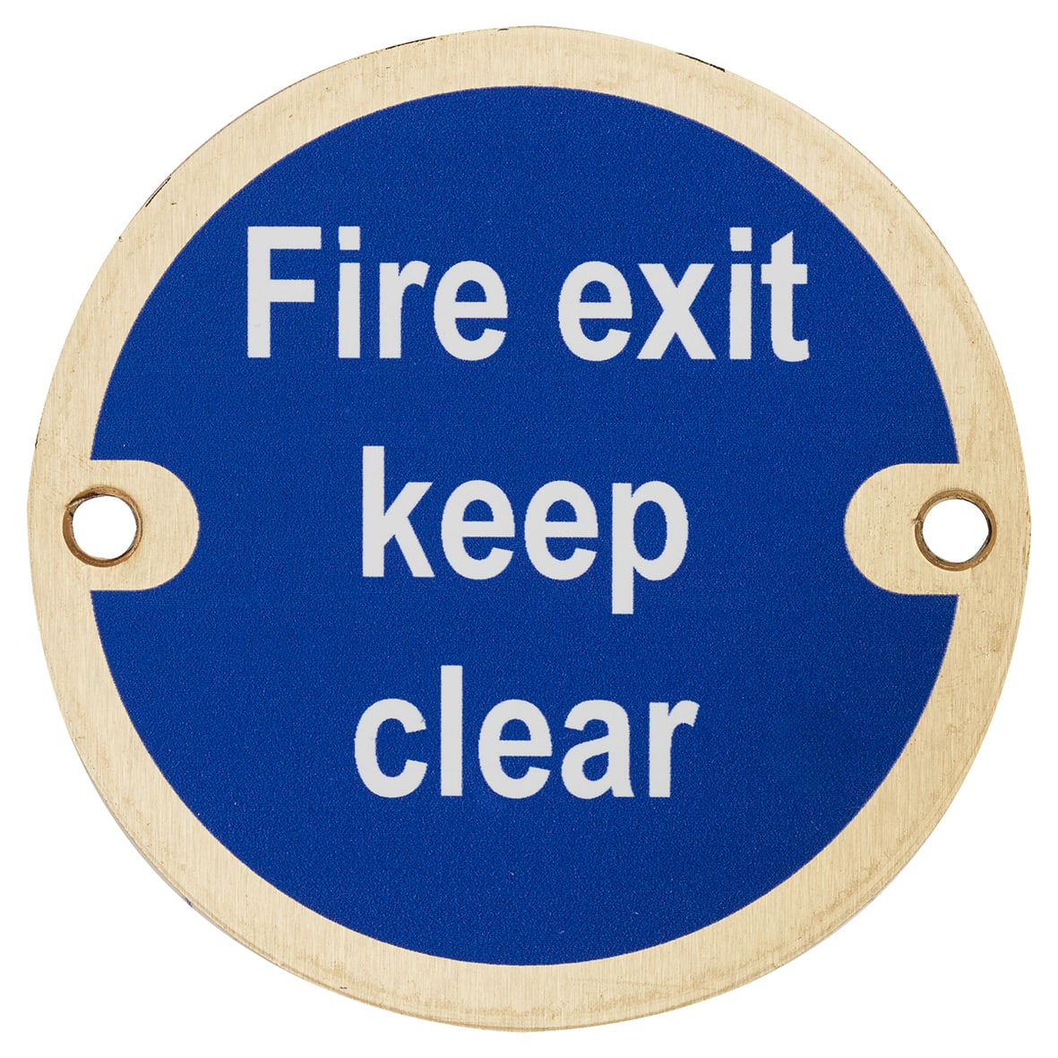 Fire Exit Keep Clear Door Sign - 75mm Diameter - Satin Brass