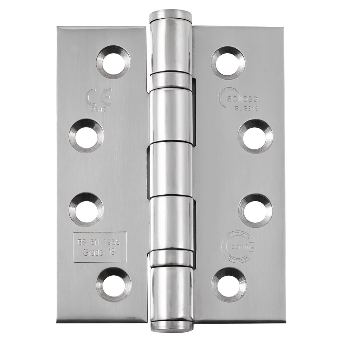 Ball Bearing Marine Grade Butt Fire Door Hinge - 102 x 76 x 3mm - Polished Stainless - Pair