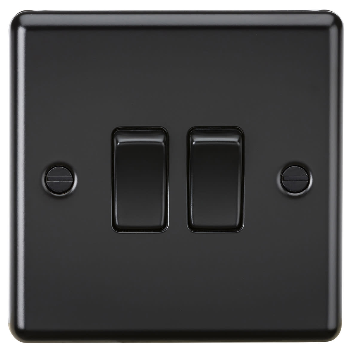 10AX 2 Gang 2 Way Round Edge Light Switch - Matt Black