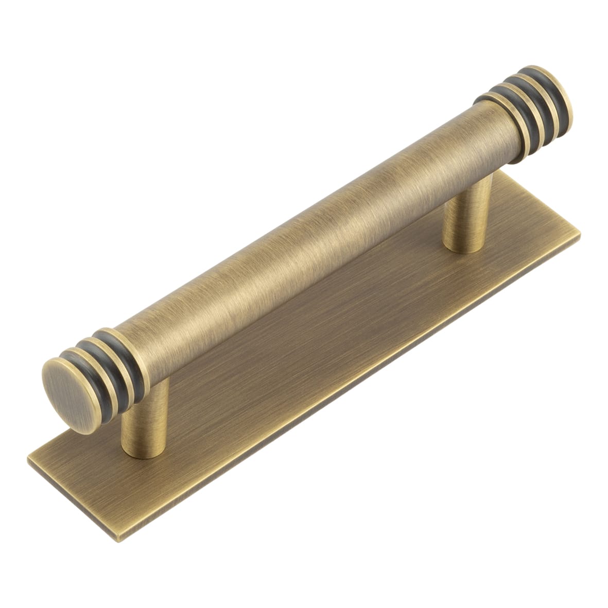 Sturt 15mm Reeded T-Bar Cabinet Pull Handle on Plain Backplate - 96mm c/c - Antique Brass