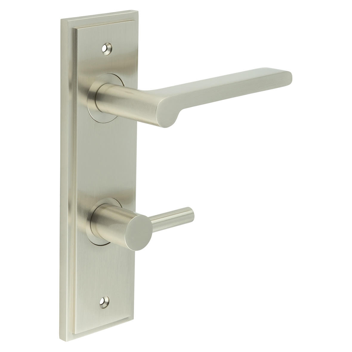 Satin Nickel Fire Rated DIN Bathroom Door Handles - Fitzrovia - Inner 3 - 200 x 55mm