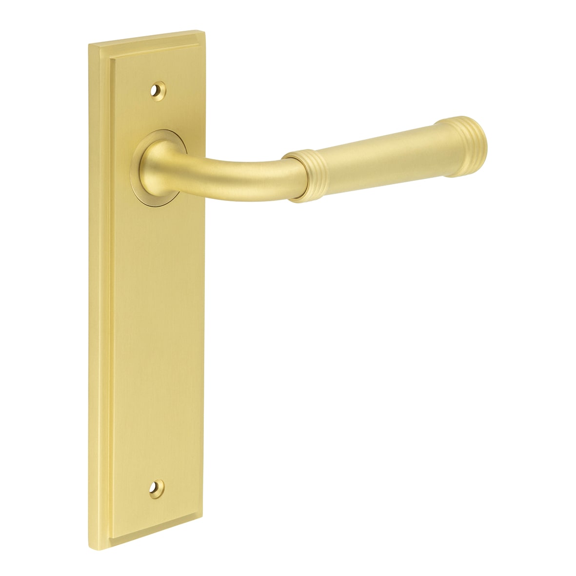 Satin Brass Fire Rated Latch Door Handles - Highgate - 200 x 55mm