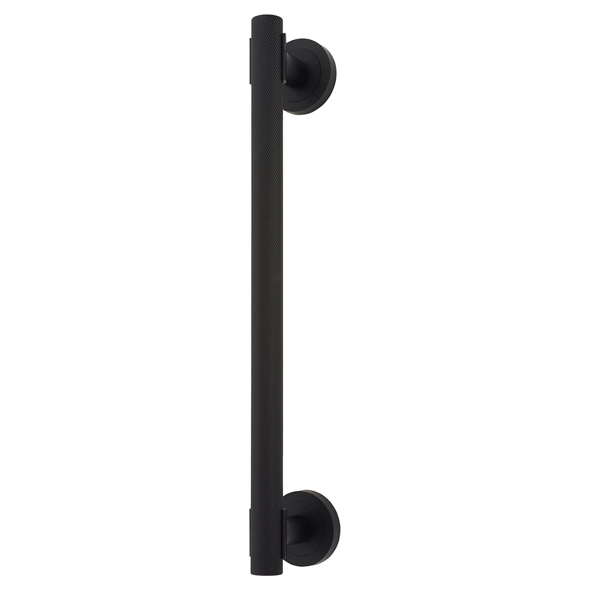 Matt Black 52mm Knurled T-Bar Door Pull Handle on Rose - Screw Fix - 300mm Centres