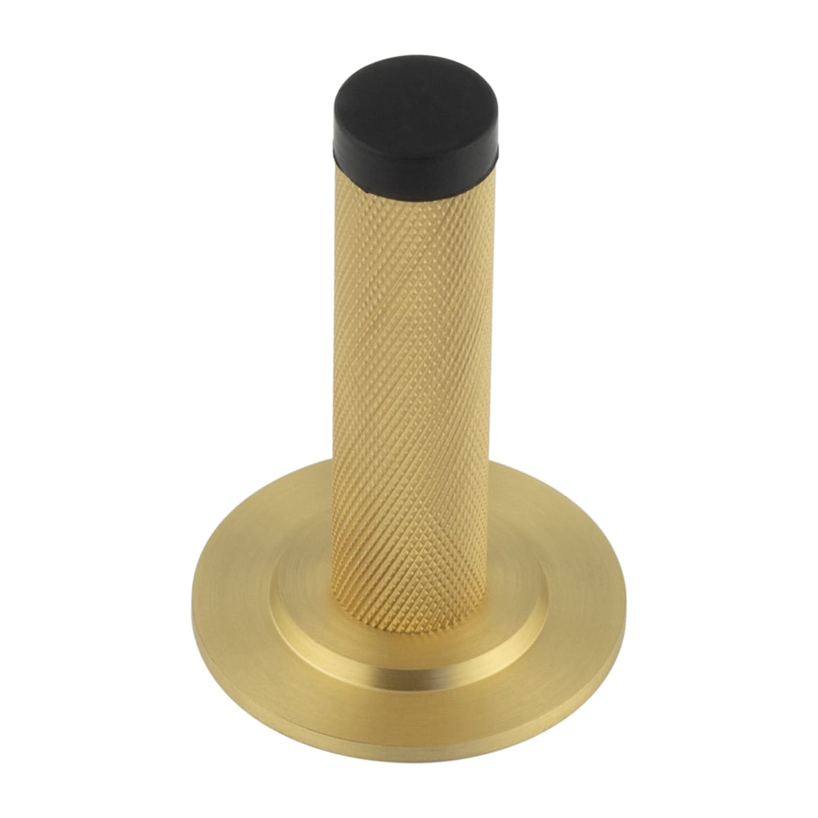 Knurled Projection Door Stop on Stepped Rose - 76mm Projection - Satin Brass