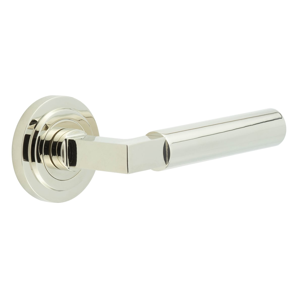 Polished Nickel Fire Rated Door Handles on Round Stepped Rose - Westminster Range