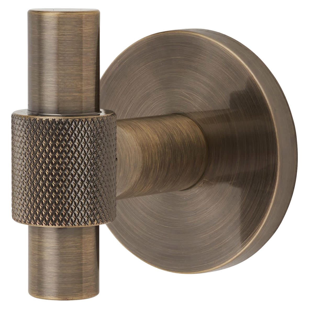 Knurled Single Coat Hook - 55 x 52mm - Antique Brass