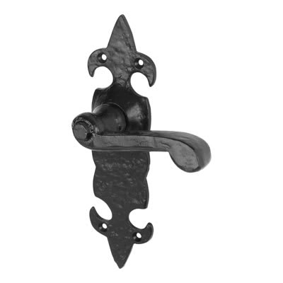 Antique Black Iron Scroll Latch Door Handles - Fleur de Lys Range - 210 x 55mm