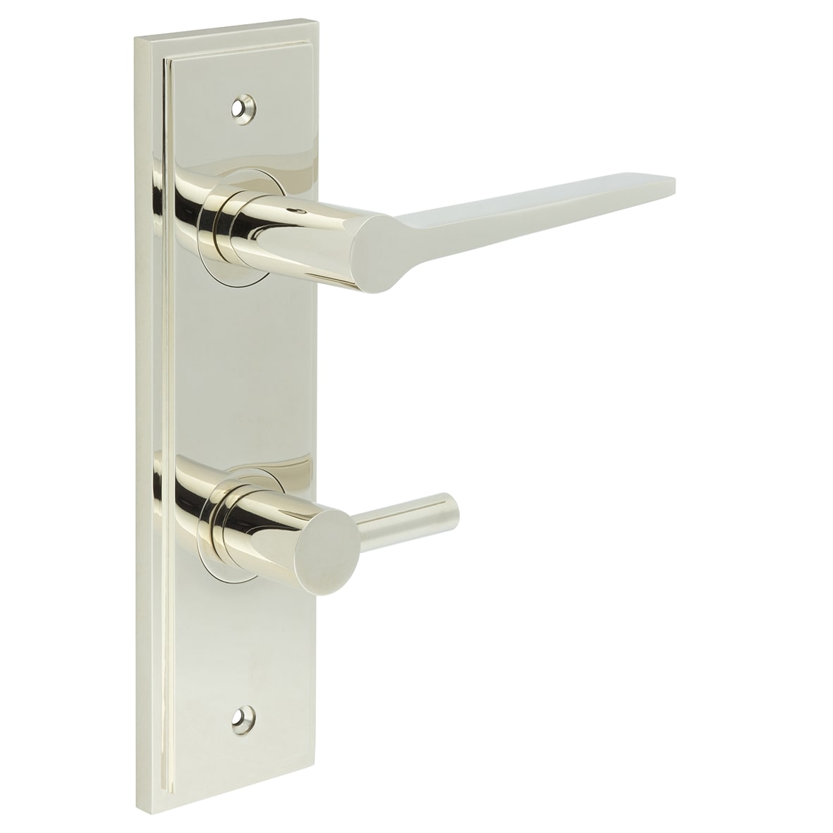 Polished Nickel Fire Rated DIN Bathroom Door Handles - Knightsbridge - Inner 3 - 200 x 55mm
