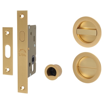 Round Flush Privacy Handle Set with Lock - Satin Brass