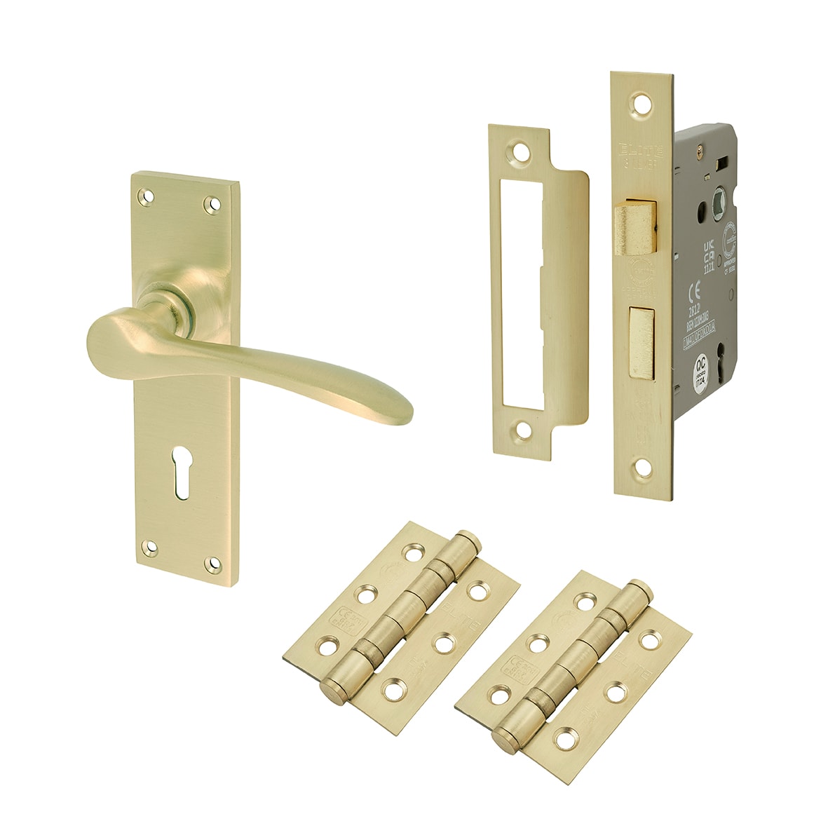 Satin Brass 3 Lever Sashlock Door Handles Pack - Buckingham Range