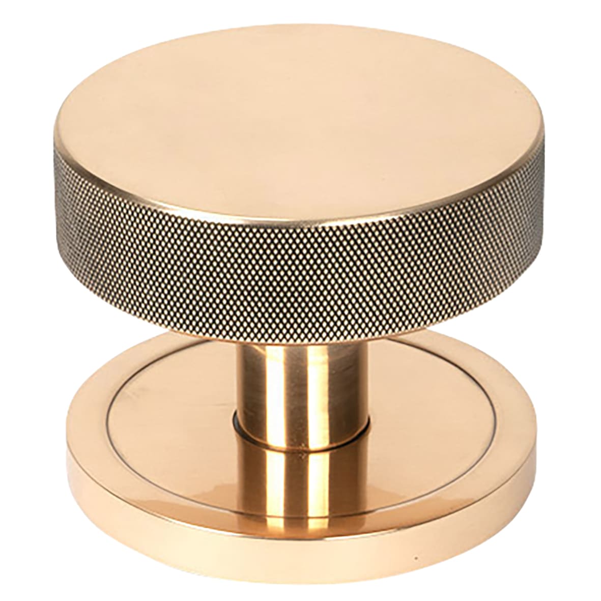 Brompton Polished Bronze Round Knurled Centre Door Knob - 90mm Rose Diameter