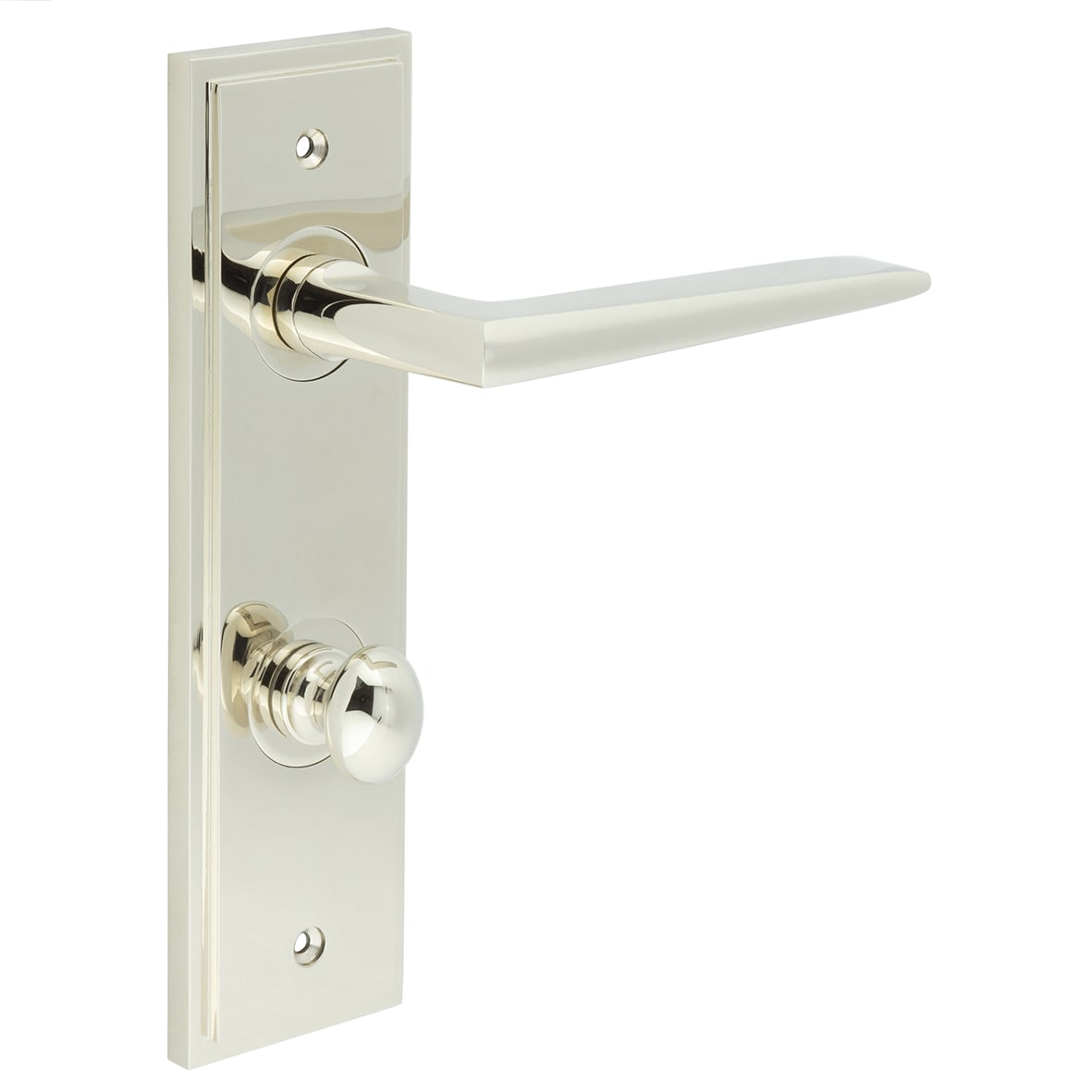 Polished Nickel Fire Rated DIN Bathroom Door Handles - Mayfair - Inner 1 - 200 x 55mm