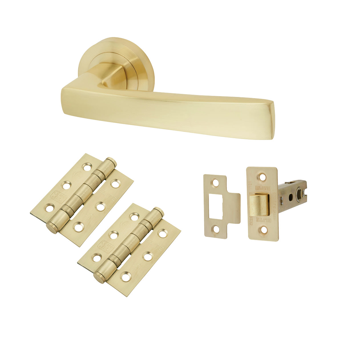Satin Brass Latch Door Handles on Rose Pack - Ivy Range