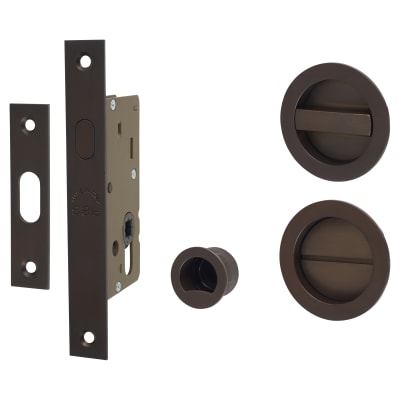 Round Flush Privacy Handle Set with Lock - Matt Bronze